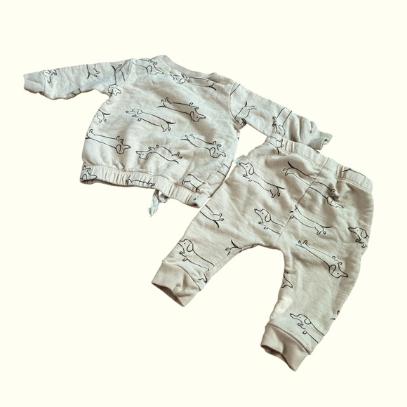 Rabbit + Bear Organic Cotton Dachshund Puppy Sweatshirt & Pants 2PC set 3-6M - Picture 5 of 6